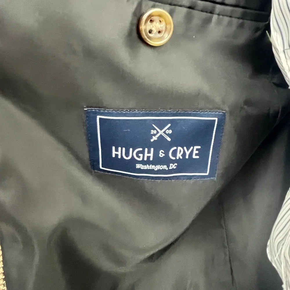 Hugh & Crye Blazer Measured 40S Average/Slim Tan Wool Silk Houndstooth Jacket